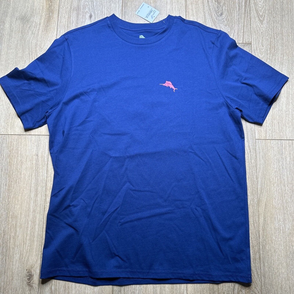 NEW Tommy Bahama Navy Blue Graphic T-Shirt Sip Happens Drink Floral Men's Size M